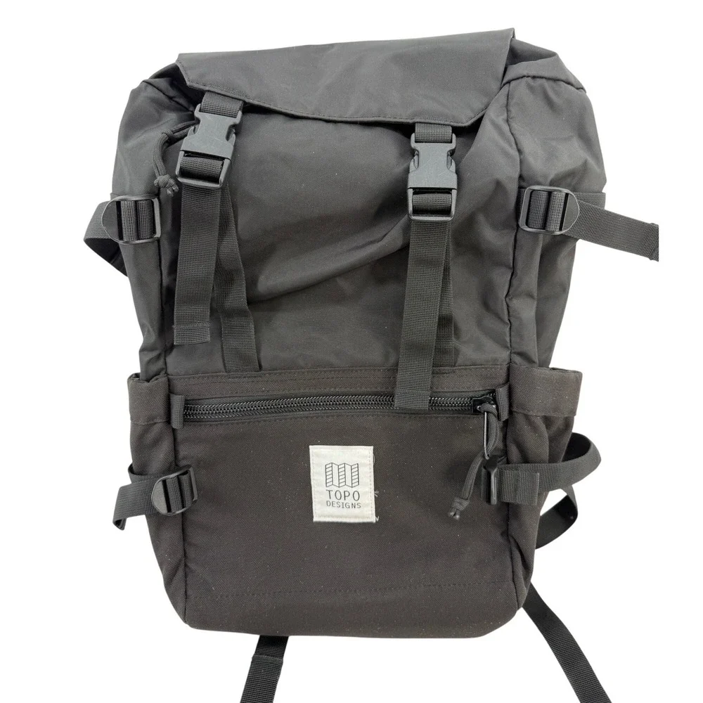 Topo Designs Rover Pack Classic Black Nylon Backpack Cinch Top Laptop Sleeve